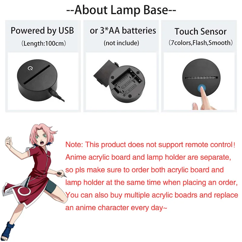 

Anime 3D Color Changing Led Lamp Q Version Figures Touch Light Led Night Light for Child Bedroom Decor Visual Model Gift Toy