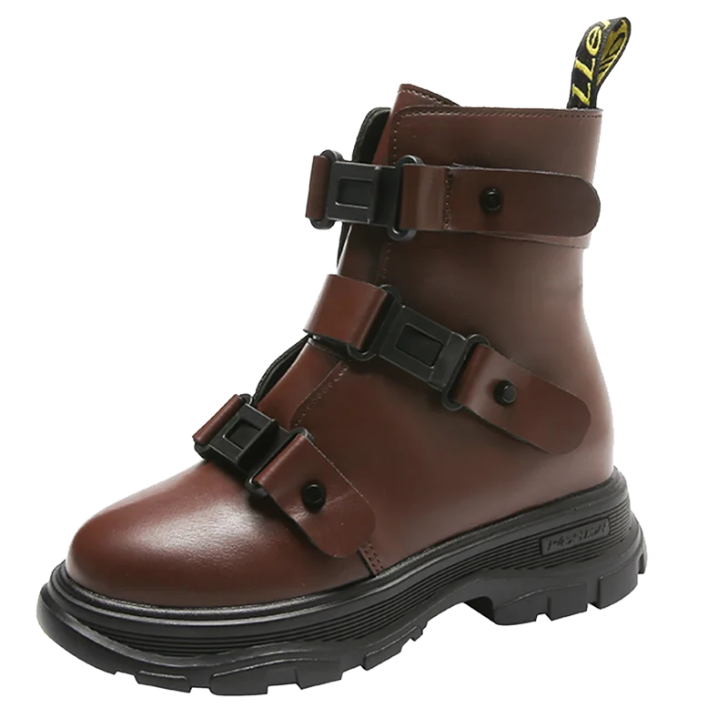 

Fashion Buckle Strap Thin Black Short Boots Martin Boots New Autumn winter Flat-bottomed Short Tube Couple Shoes Men and Women