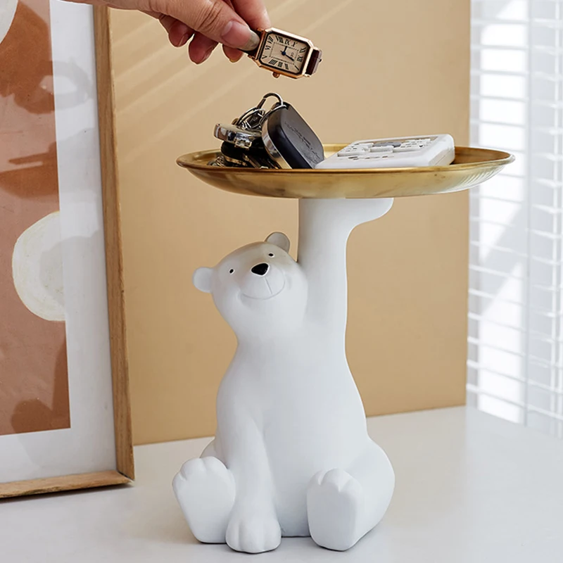 

White Bear Statue Storage Tray Creative Nordic Home Living Room Decor Table Decoration Snacks Storage Tray Office Home Decor