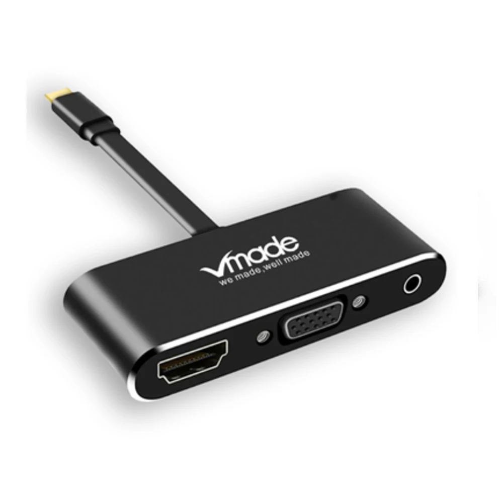 Черный Vmade usb-хаб 5 в 1 USB C к HDMI адаптер 4K тип-c к HDMI/VGA/аудио/USB 3,0 порт+ USB C порт(PD) конвертер для ноутбука Macbook - Цвет: Черный