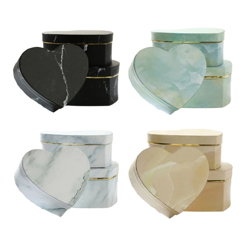 

3 Pcs Heart Shaped Gift Box Marble Candy Packing Case Container Jewelry Necklace Rings Storage Organizer Box for Wedding