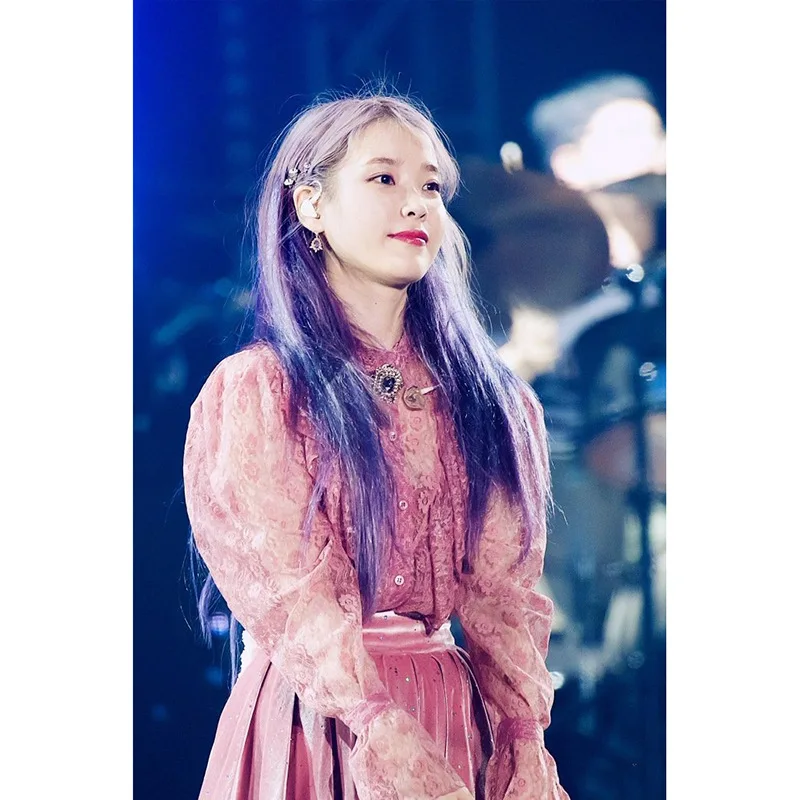 Kpop IU Lee Ji Eun stage show same Осенняя мода розовые кружевные рубашки с длинным рукавом Топы