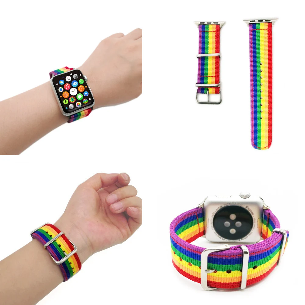 Радужный ремешок для часов Apple Watch 38 мм 40 42 44 нейлоновый женский браслет ремень