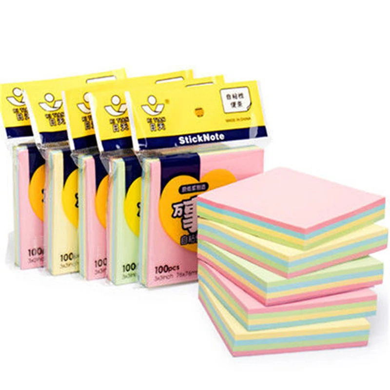 

5Colors 100 Pages Memo pad Memo Sticker Paper office Stationery Small Plan Pocket Notepad sticky Notes Creative Self-Stick Notes