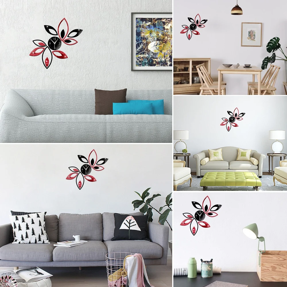 Красный Черный лотос 3D зеркальный настенный стикер акриловый материал для дома