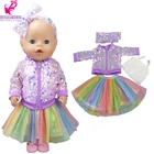 Кукольная одежда для куклы 43 см, фиолетовое пальто с блестками, 18-дюймовая куртка для куклы, лифчик, Радужное платье