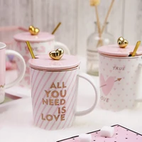 cute coffee mug with cover office pink spoon ceramics creative coffee mug for couple personalized taza couple mugs