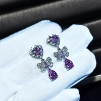 luxury bowknot heart drop earrings fashion pink zircon fine jewelry for women wedding party elegant long earrings birthday gift