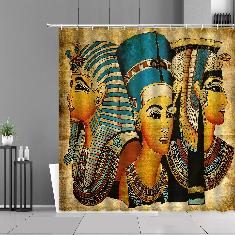 

Retro Ancient Egypt Ethnic Style Shower Curtain Egyptian Pharaoh Exotic Customs Bathroom Decor Curtains Waterproof Bath Screen