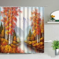oil painting landscape fabric shower curtains dream forest rural farm trees scenery bathroom curtain set bath screen with hooks