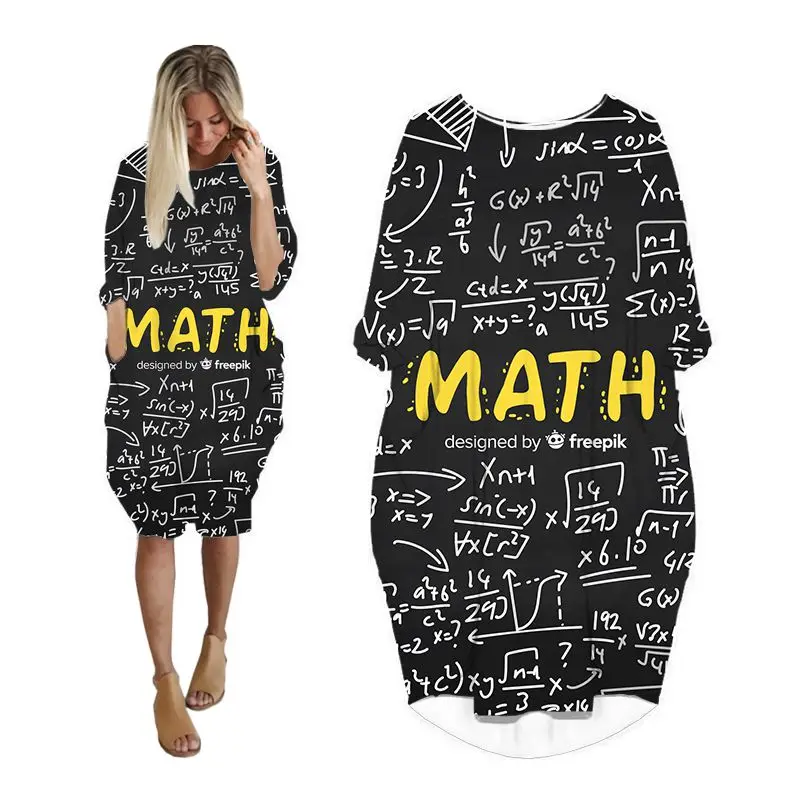 

Midi Shirt Dress Math 3d Printed Fashion Pullover Pocket Harajuku Long Sleeve Dresses Womens Casual Elegant Plus Size Clothes