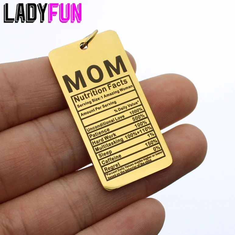 

Stainless Steel Mom Charms Nutrition Facts Mother Necklace Pendant High Polish Mirror Surface Charm 10pcs