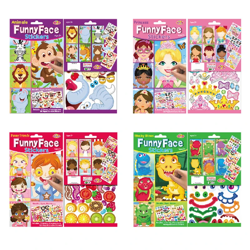 Ni&ntilde;os DIY hacer una cara libros de pegatinas para ni&ntilde;os rompecabezas nuevo juegos divertido regalo de juguetes de dibujos animados de animales princesa calcoman&iacute;a reutilizable-1