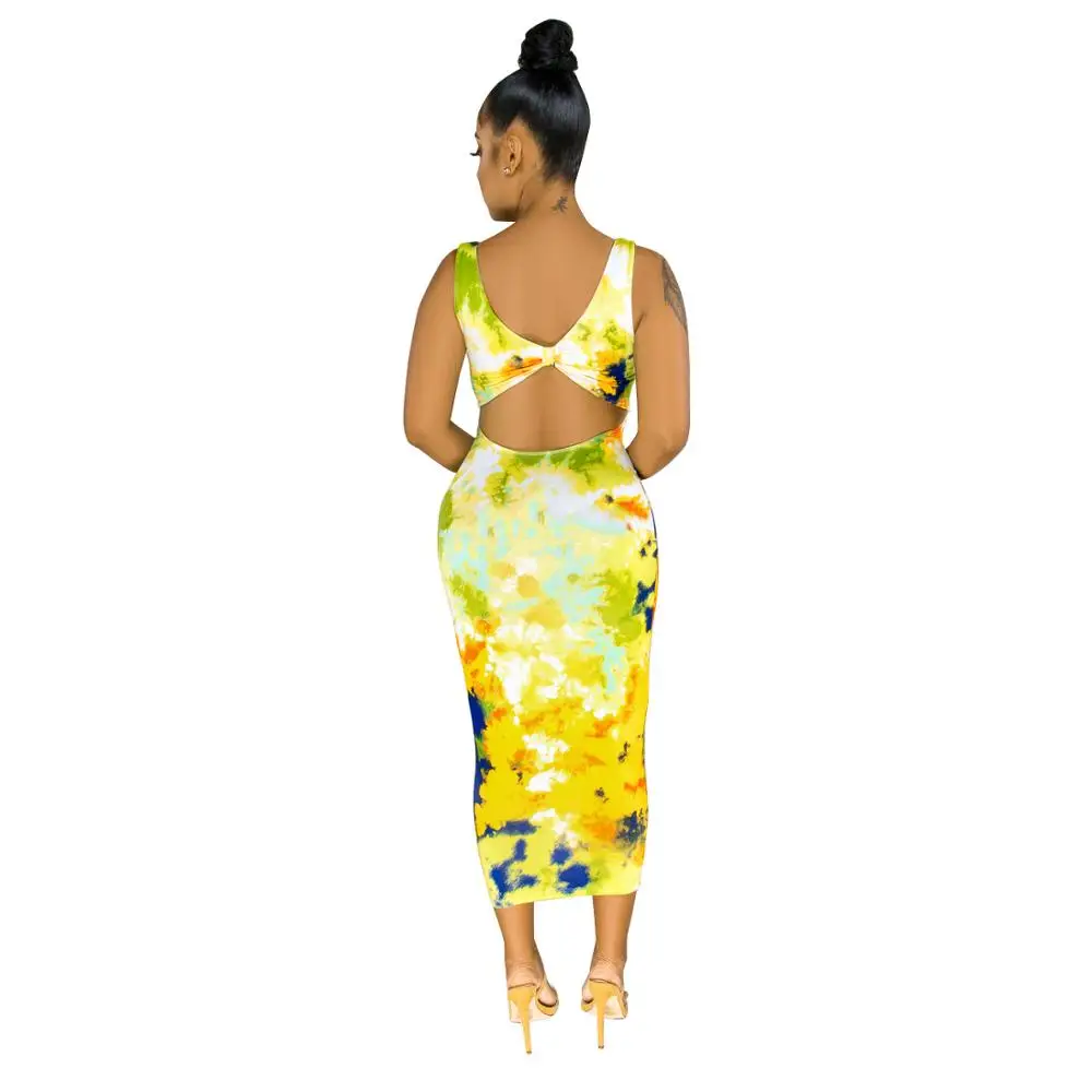 

Summer 2020 sexy sleeveless dress tight dress women printed backless party beach club dress