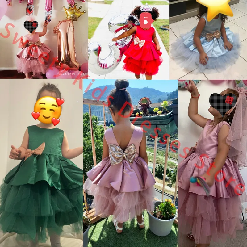 2023 Summer Sequin Big Bow Baby Girl Dress 1st First Birthday Party Wedding Dress For Girl Princess Evening Dresses Kid Clothes images - 6