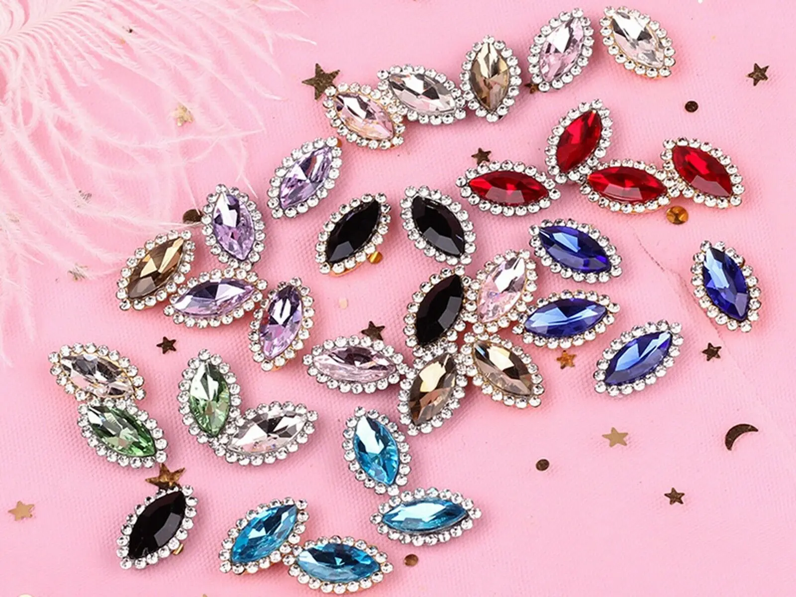 

20 Rhinestone Bling Crystal Flatback Horse Eye Buttons 11X20mm Wedding