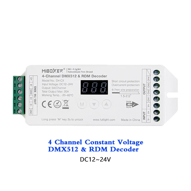 4 CH DMX512 Decoder Support RDM Function PWM CV LED Controller 12V 24V Compatible with Master 2.4G RF Control For RGBW Led Strip