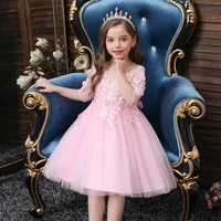new princess lace dress kids flower embroidery dress for girls vintage children dresses for wedding party formal pink white blue