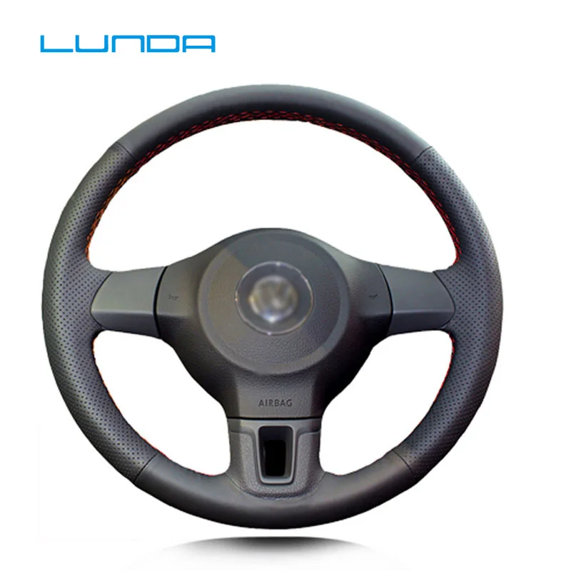 LUNDA черный чехол рулевого колеса автомобиля из искусственной кожи для Volkswagen VW Gol