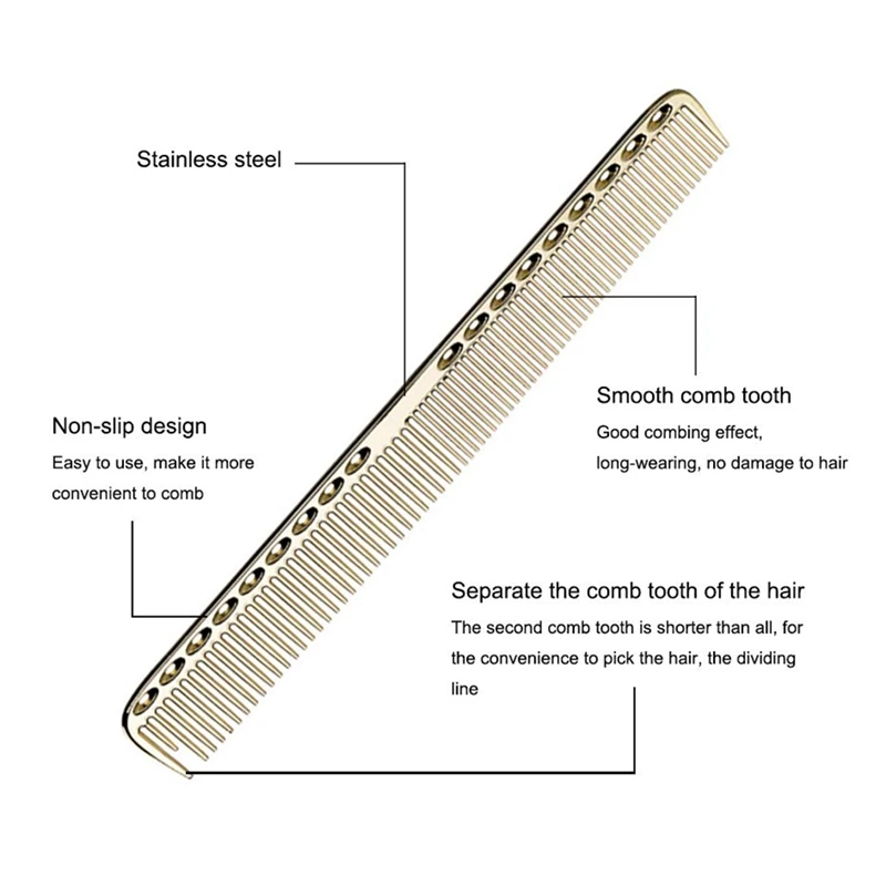 

2 Pcs Stainless Steel Hair Combs Anti Static Styling Comb Hairdressing Barbers Combs