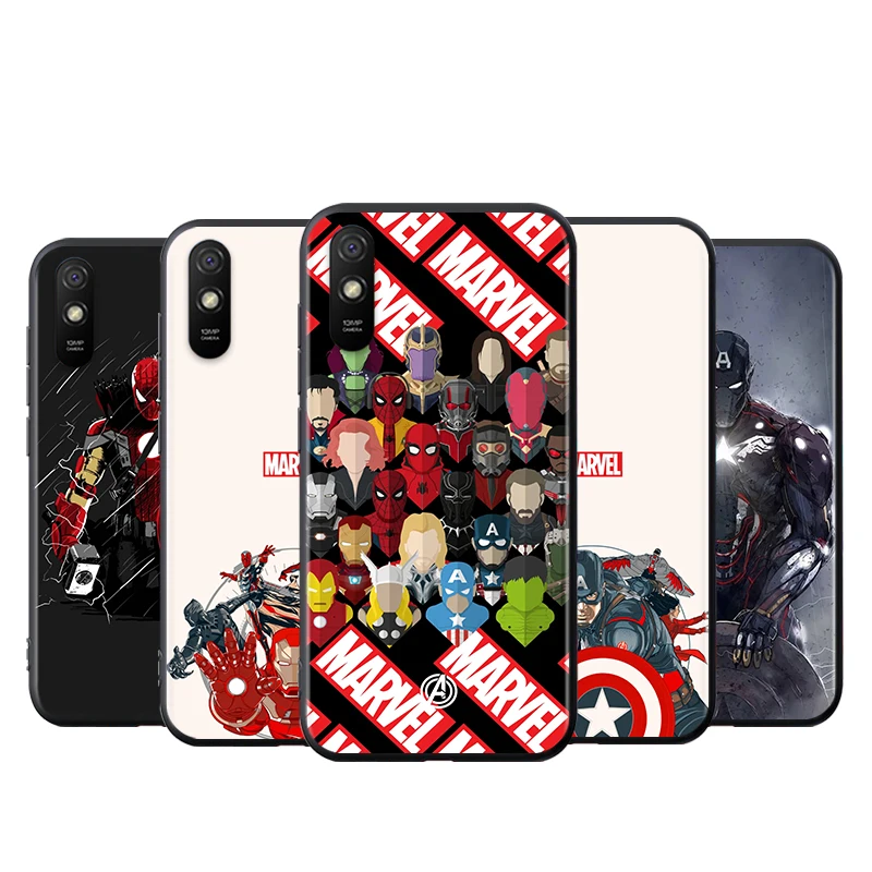

For Xiaomi Redmi 9i 9T 9A 9C 9 8A 8 GO 7 7A S2 Y2 6 6A 5 5A 4X Prime Pro Plus Marvel Avengers superheroes Black Soft Phone Case