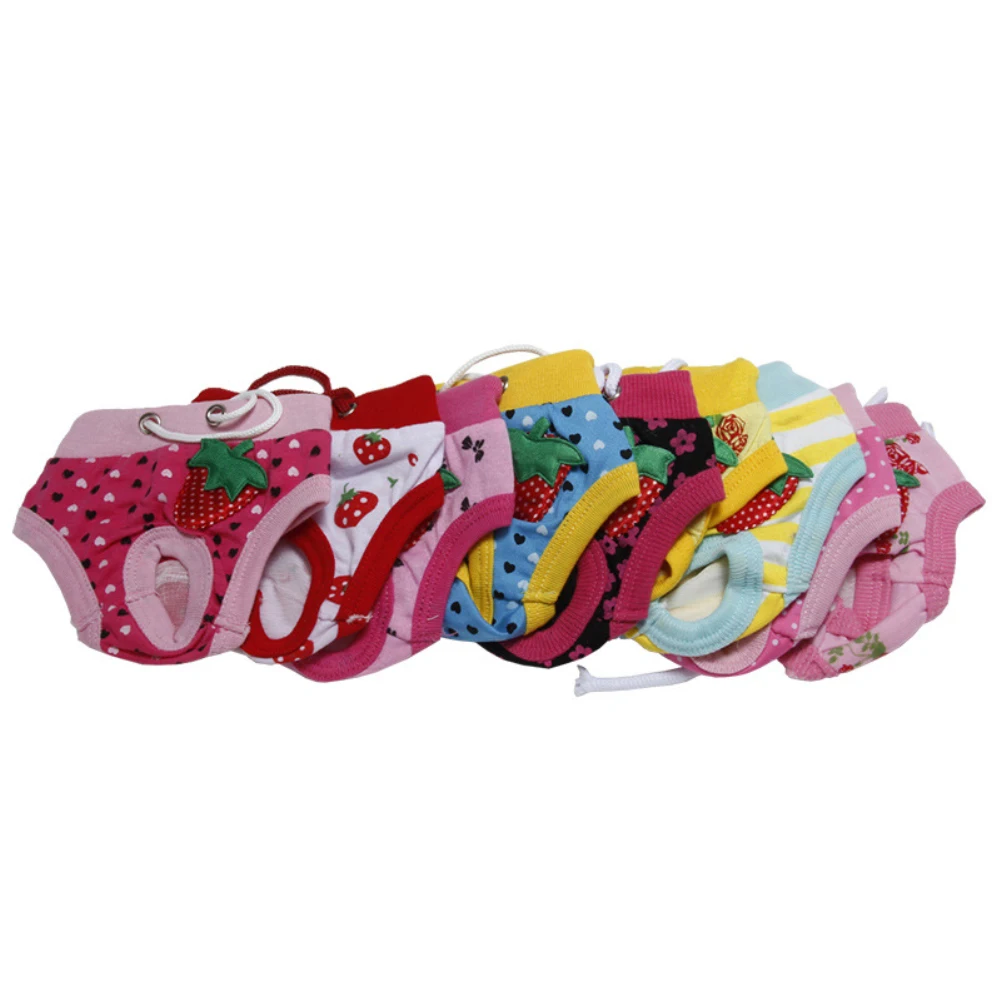 Собака Щенок физиологические санитарные штаны клубника нижнее белье Подгузники