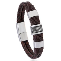 new jewelry titanium steel braided imitation cowhide bracelet stainless steel magnetic buckle retro leather bracelet