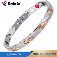 rainso luxury women bracelet stainlesssteel with magnet healing bio charm bangles rose gold bracelets for girls fashion jewelry