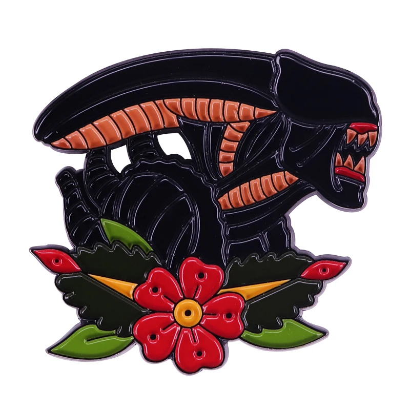Xenomorph Alien Lapel Pin retro Tattoo Art Enamel brooch |