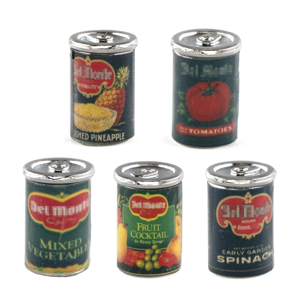 5Pcs 1/12 Dollhouse Miniature Accessories Mini Metal Fruit Canned Simulation Food Can Model Toys for Doll House Decoration