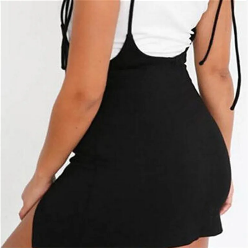 Однотонная женская мини-юбка на бретельках | Женская одежда