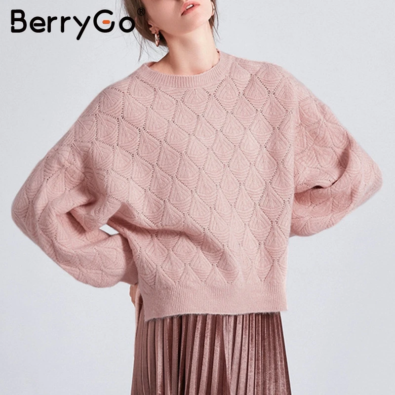 BerryGo вязаный свободный женский с пышными рукавами свитер Элегантный пуловер