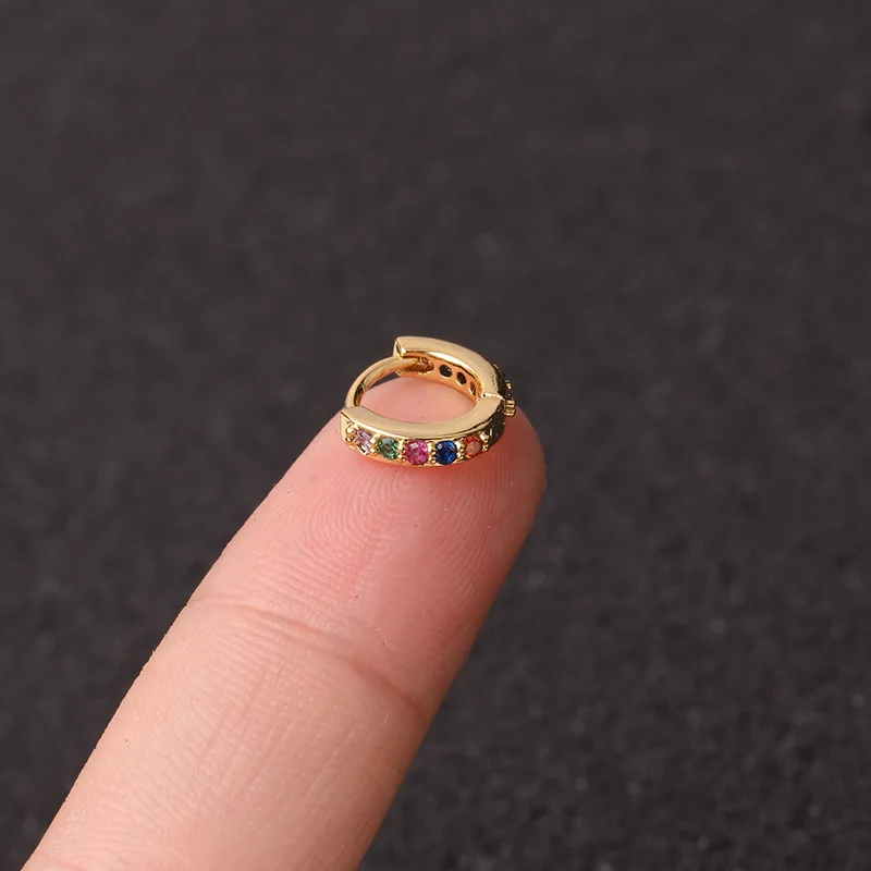 Gold Colorful 6mm 1 шт. 6 мм/8 мм/10 мм CZ хряща серьги для ушей для женщин Простые радужные Бохо классические маленькие серьги шпильки тонкие обручи подарок - Окраска металла: Gold Colorful 6mm