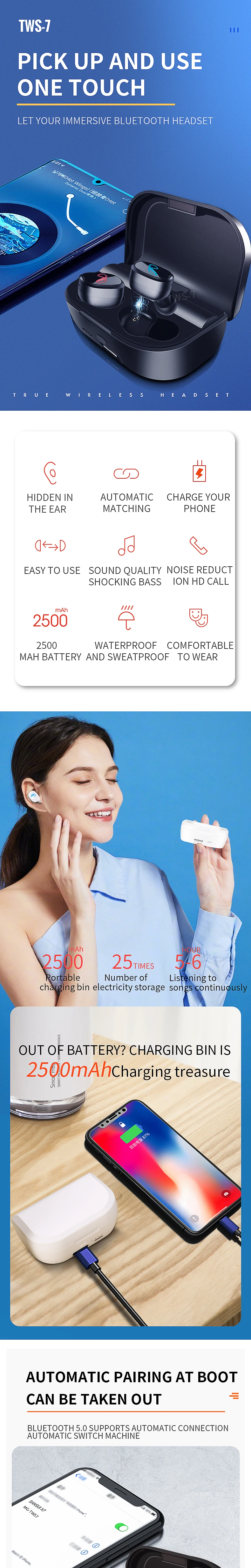 MINGGE оригинальные TWS7 Bluetooth 5,0 большой емкости 2500 мАч беспроводные стерео наушники лучше, чем i11 i12 i7S i9s tws i10 tws