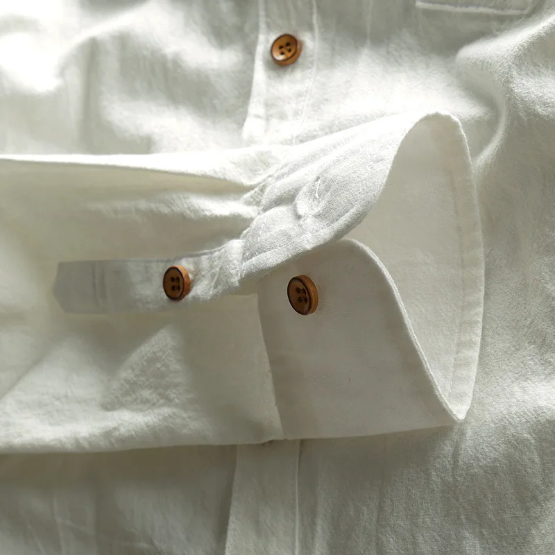 Льняные рубашки с длинным рукавом из хлопка приталенные отложным воротником