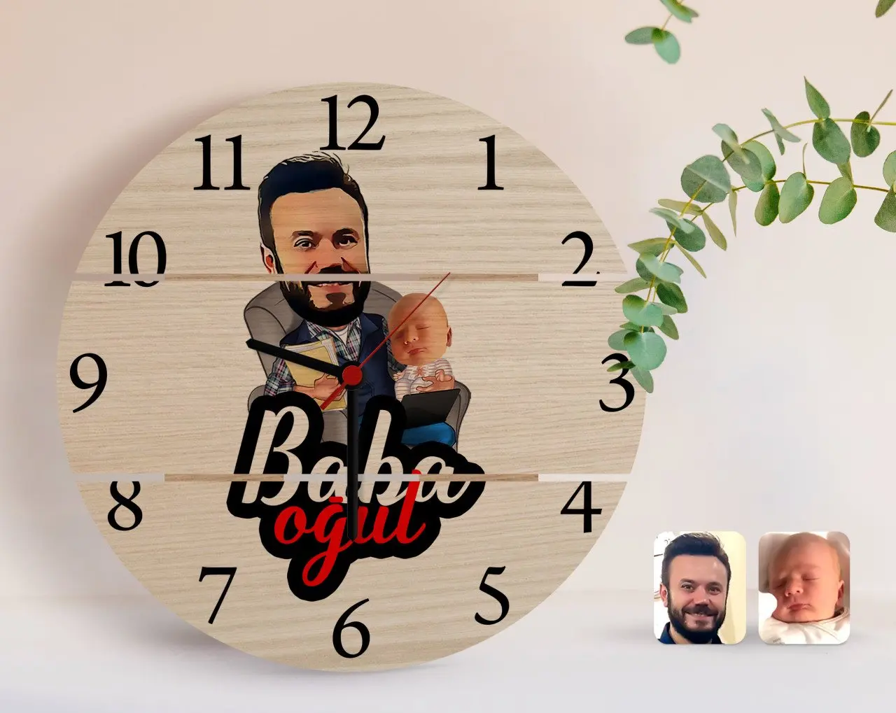 

Персонализированные пап и сыновей; Карикатура аутентичный деревянный поддон Saat-4