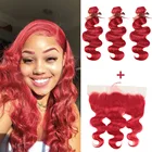 Remy Forte объемные волнистые пучки волос с закрытием красные пучки с фронтальным Remy бразильские пучки волос плетение 34 красные пучки волос