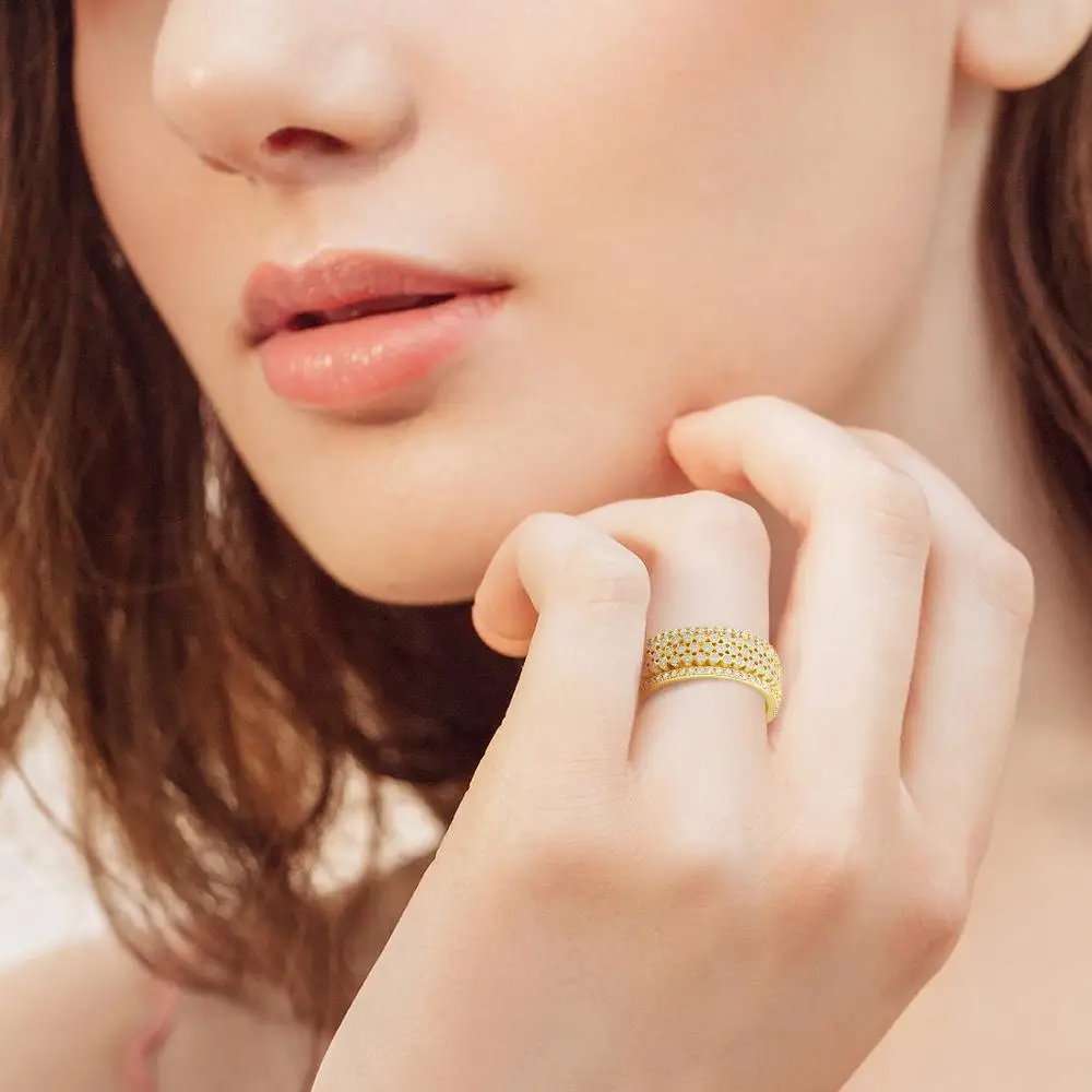 CDE Brand Trendy Wedding Women Finger Ring Cubic Zirconia Rotating Rings Champagne Gold Gorgeous Female Daily Jewelry Gift | Украшения и