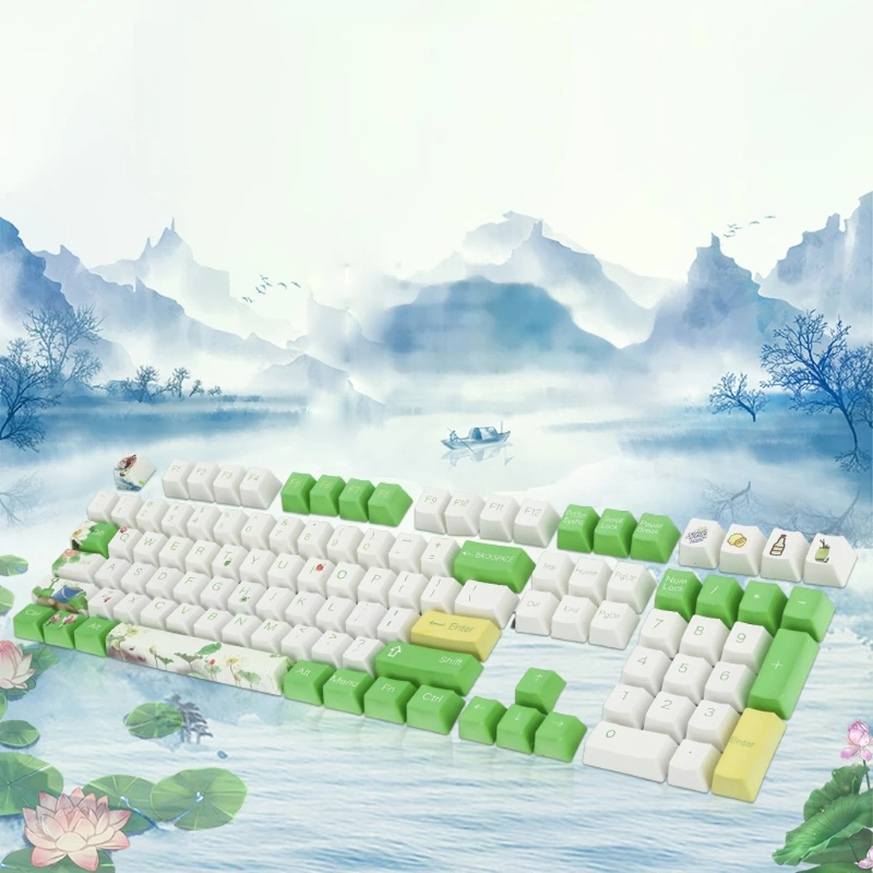 

108 Keys OEM Lotus Leaves Water Lily Pool PBT Keycaps DYE Sublimation For GH60 GK61 61 64 87 104 Mechanical Keyboard