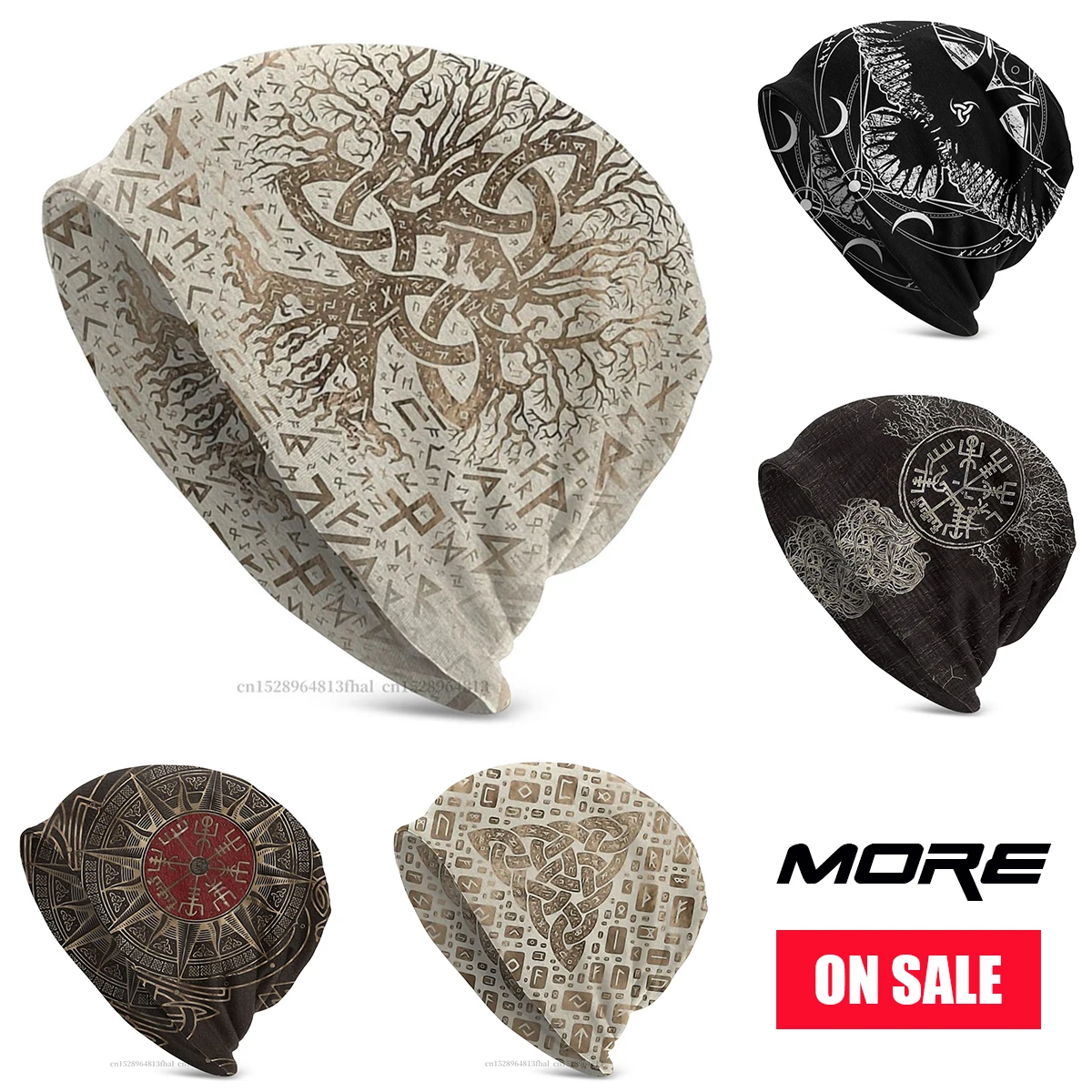 Рагнар из викингов вязаная шапка Lothbrok с деревом трикетрой и футарком облегающая