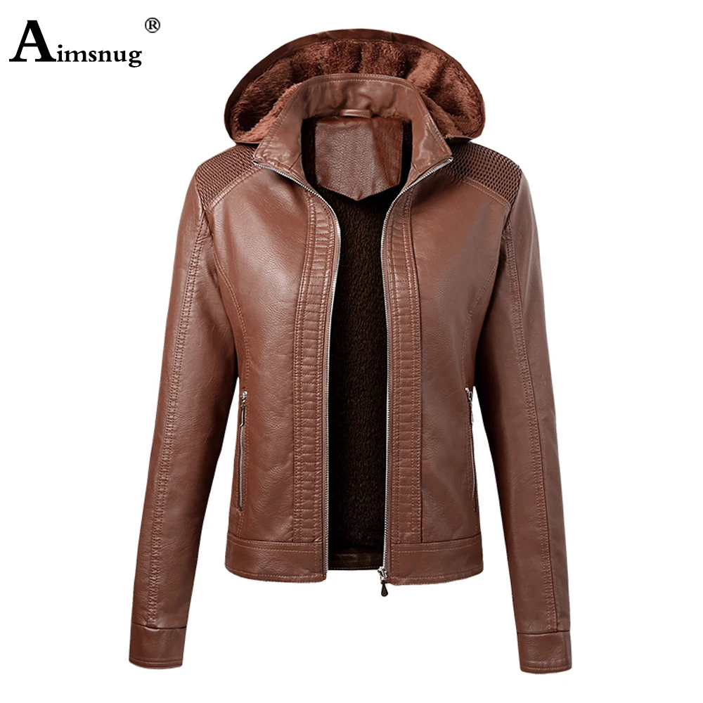 Aimsnug 2020 новые Куртки из искусственной кожи Женская Осенняя верхняя одежда с