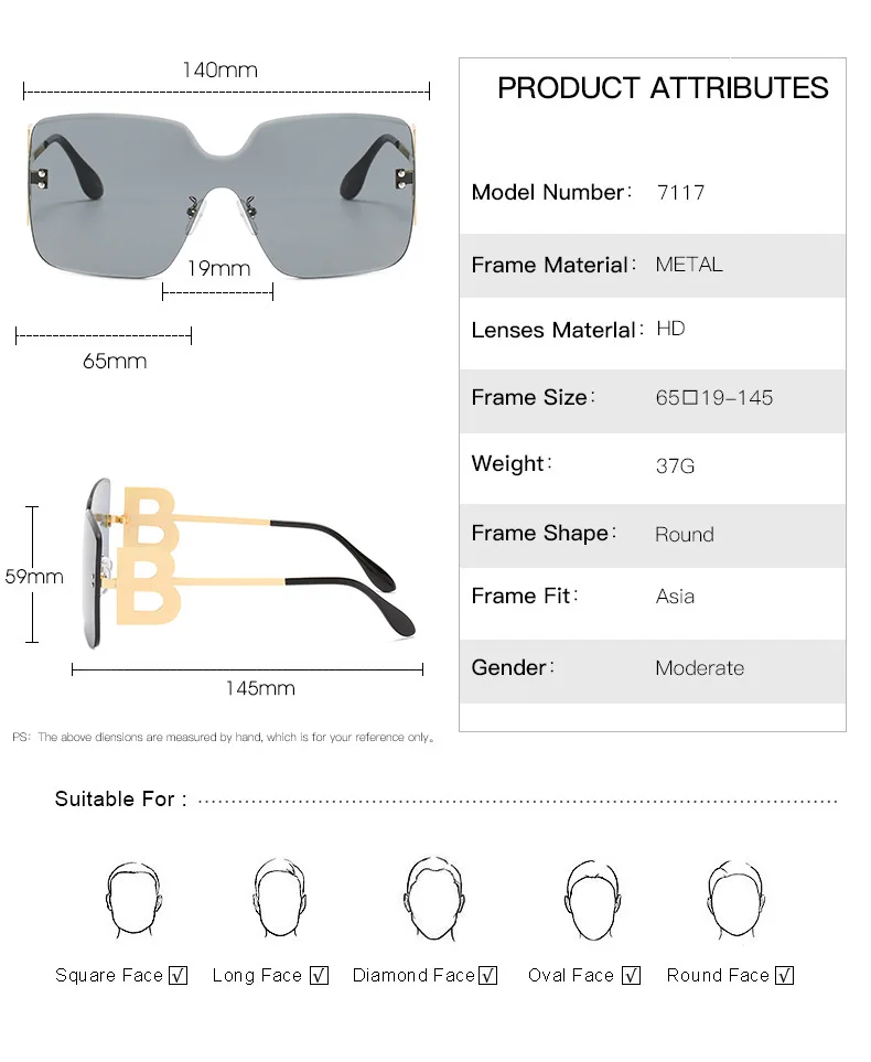 

Oversized Gradient Sunglasses Women Luxury Brand Fashion Rimless Square Metal Men Female Sun Glasses Gafas De Sol