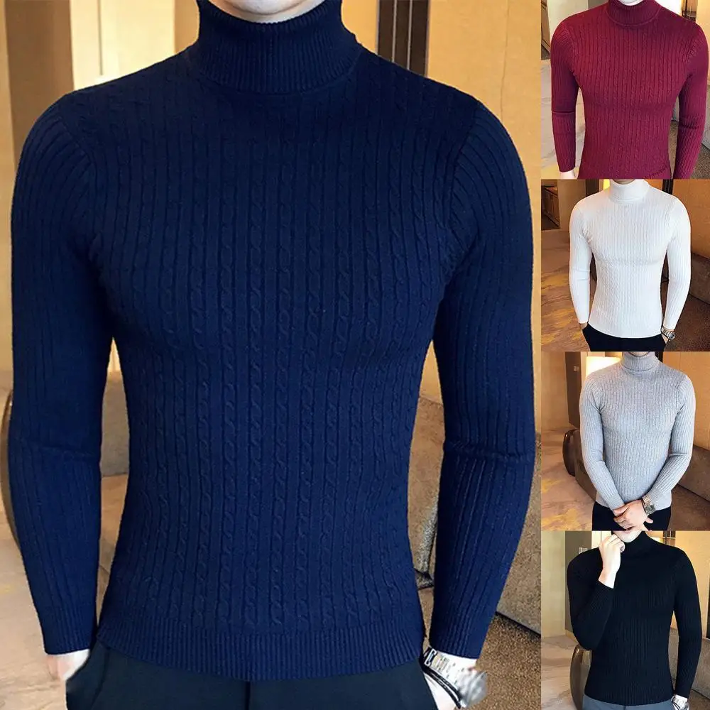 

Men's Sweater Pullovers Knitted Pullover Sweater Men Winter Turtle Neck Long Sleeve Warm Sweater Slim Pullover Twist Knitwear