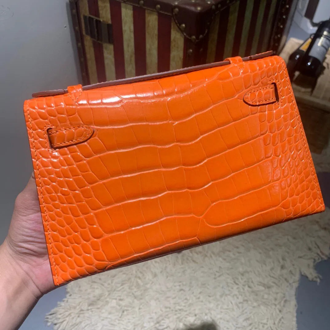 

Handmade Luxury Mini PURSE,22cm Designers Bag,Women Band Handbag,Calf Leather with crocodile grain,Fast Delivery