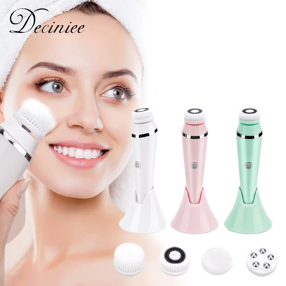 

Electric Facial Cleansing Brush Rechargeable Waterproof with 3 Modes 4 Brush Heads for Exfoliating Massaging Removing Blackhead