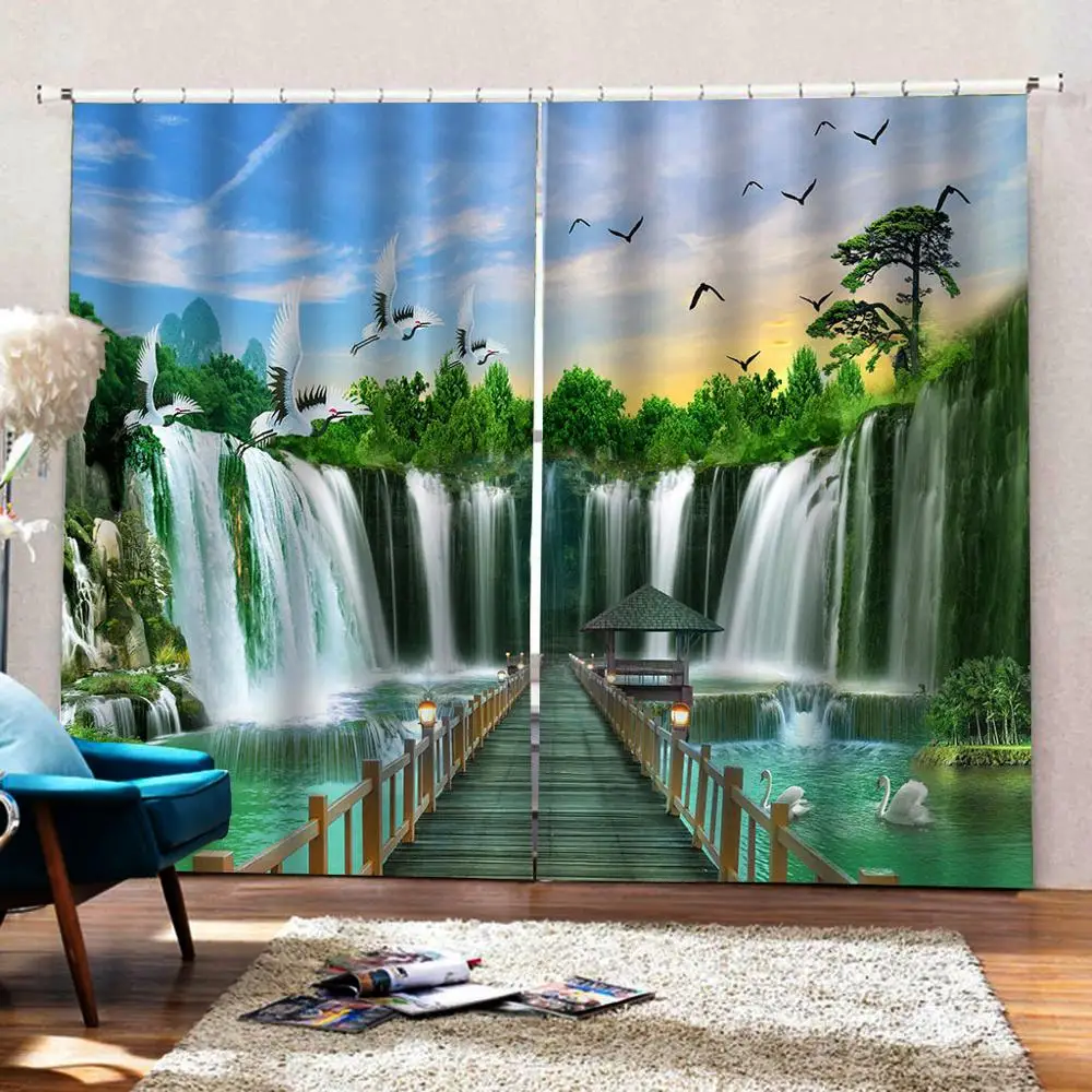 Затемняющие шторы на окна Водопад ландшафтные фото-шторы для кухни двери