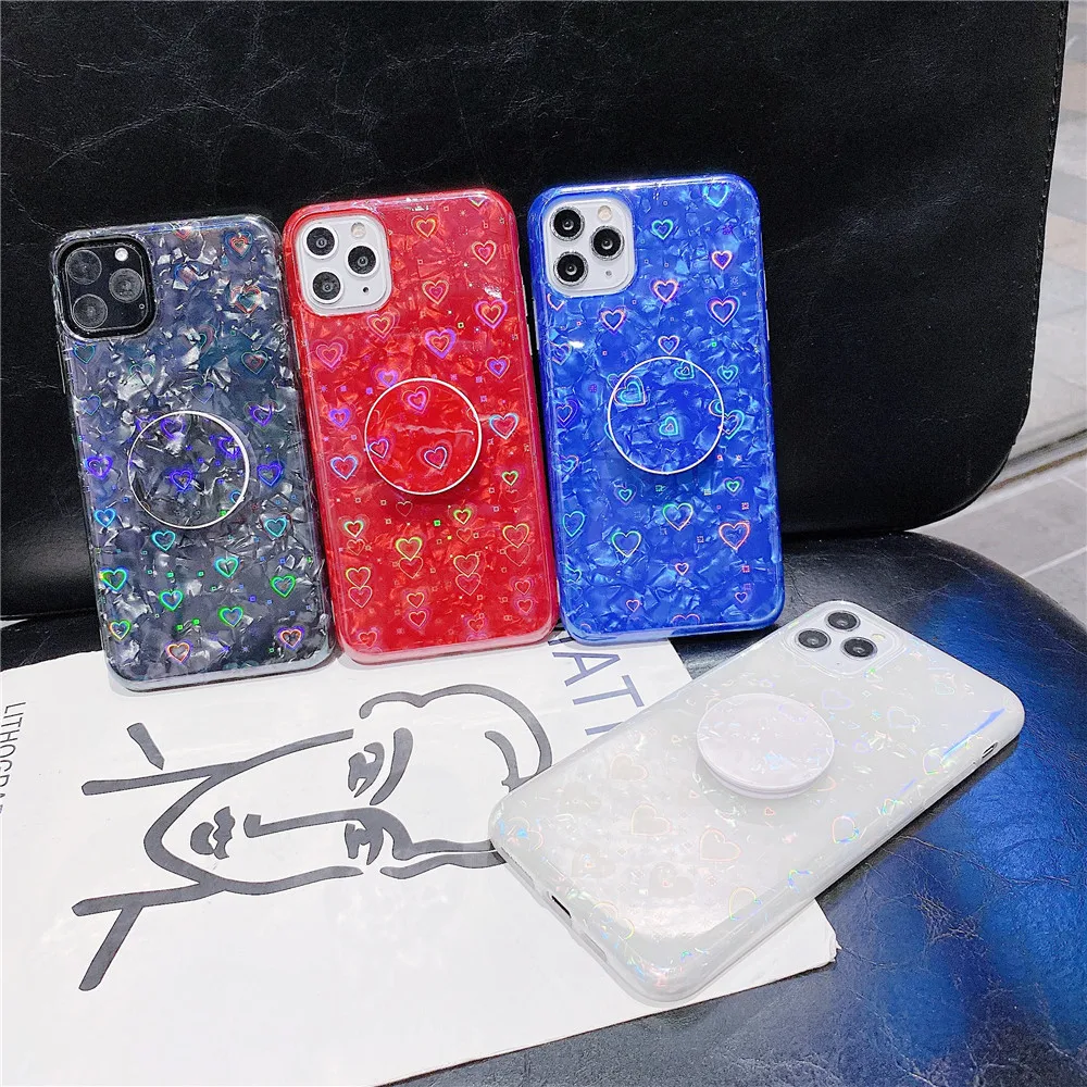 Fashion Colorful Glitter Phone Case for iPhone 11 Pro Max XR XS SE 2020 7 8 Plus Dream Soft TPU Bracket Shell Pattern Love Cover | Мобильные
