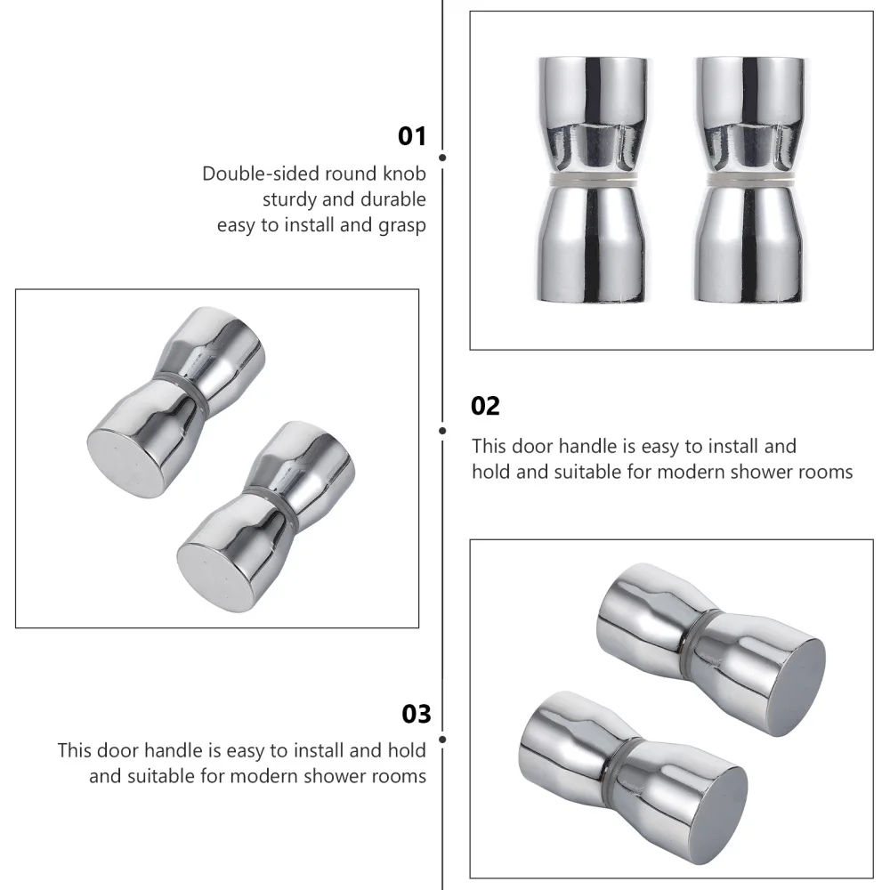 

2Pcs Bathroom Double-Sided Handle Knob Back-to-Back Shower Door Knob (Silver)