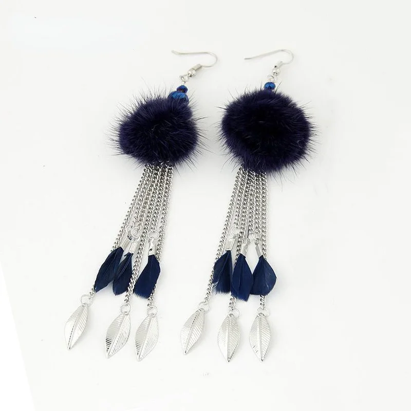 

Брендовые женские модные ювелирные изделия, висячие серьги с кисточками и перьями, аксессуары в этническом стиле Бохо для девочек, висячие ...