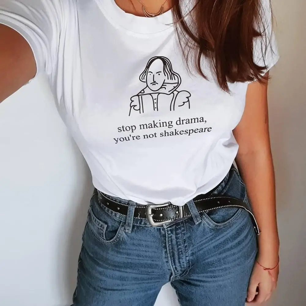 Stop Making Drama Quotes забавная футболка женская летняя Tumblr Grunge Модная белая женская футболка с графическим рисунком